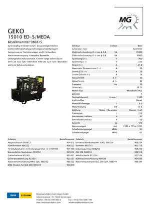 डीजल पावर जनरेटर Geko ® 15010 ED-S/MEDA