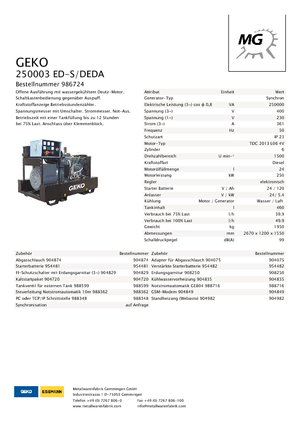 डीजल पावर जनरेटर Geko ® 250003 ED-S/DEDA