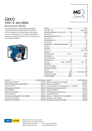 डीजल पावर जनरेटर Geko ® 5401 E-AA/ZEDA