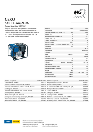 डीजल पावर जनरेटर Geko ® 5401 E-AA/ZEDA