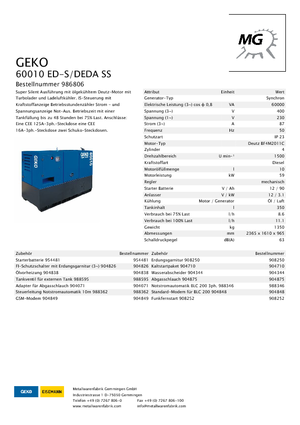 डीजल पावर जनरेटर Geko ® 60010 ED-S/DEDA