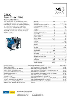 डीजल पावर जनरेटर Geko ® 6401 ED-AA/ZEDA