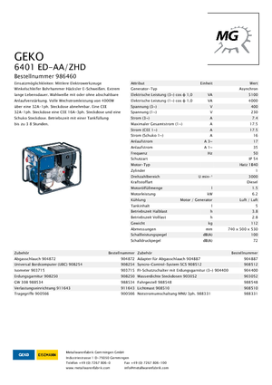 डीजल पावर जनरेटर Geko ® 6401 ED-AA/ZHD