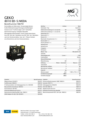 डीजल पावर जनरेटर Geko ® 8010 ED-S/MEDA