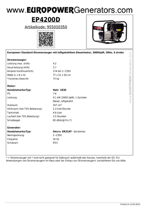 डीजल पावर जनरेटर Europower EP4200D (S)