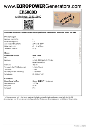डीजल पावर जनरेटर Europower EP6000D (S)