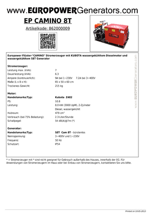 डीजल पावर जनरेटर Europower EP Camino 8 T