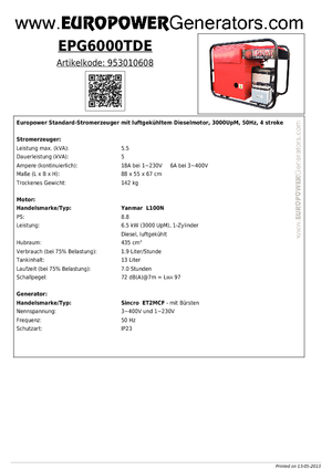 डीजल पावर जनरेटर Europower EPG6000TDE (S)