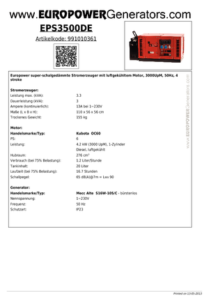 डीजल पावर जनरेटर Europower EPS3500DE (MA)