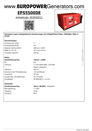 डीजल पावर जनरेटर Europower EPS5500DE (S)
