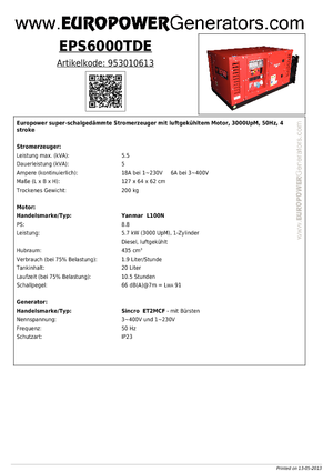 डीजल पावर जनरेटर Europower EPS6000TDE (S)