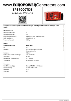 डीजल पावर जनरेटर Europower EPS7000TDE (S)