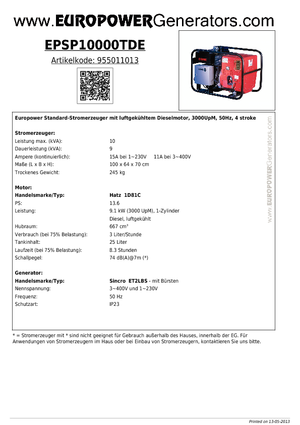 डीजल पावर जनरेटर Europower EPSP10000TDE (S)