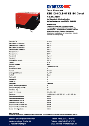 डीजल पावर जनरेटर Endress ESE 1006 DLS-GT ES ISO DI