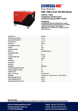 डीजल पावर जनरेटर Endress ESE 1006 LS-GT ES ISO DI