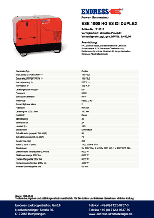 डीजल पावर जनरेटर Endress ESE 1008 HG ES Duplex Silent