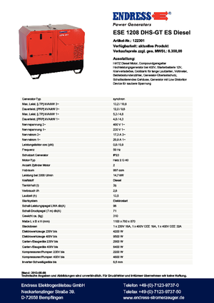 डीजल पावर जनरेटर Endress ESE 1208 DHS-GT ES DI