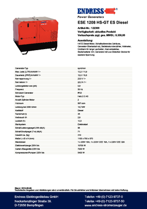 डीजल पावर जनरेटर Endress ESE 1208 HS-GT ES DI