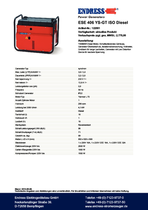 डीजल पावर जनरेटर Endress ESE 406 YS-GT ISO DI
