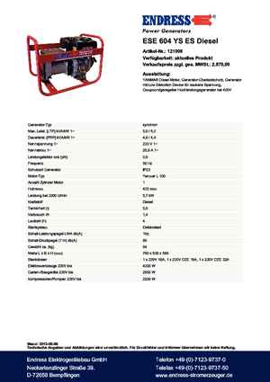 डीजल पावर जनरेटर Endress ESE 604 YS ES DI