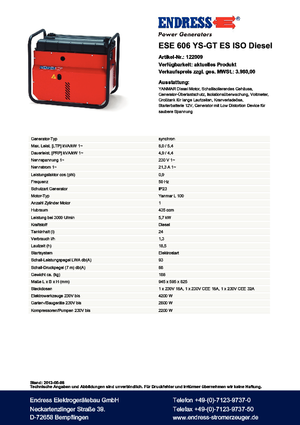 डीजल पावर जनरेटर Endress ESE 606 YS-GT ES ISO DI