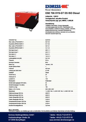 डीजल पावर जनरेटर Endress ESE 706 DYS-GT ES ISO DI