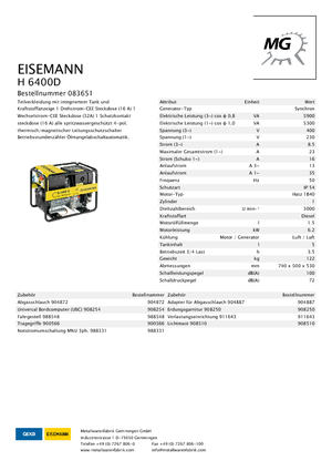 डीजल पावर जनरेटर Eisemann H 6400 D