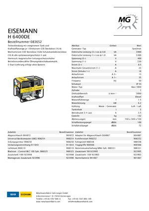 डीजल पावर जनरेटर Eisemann H 6400 DE