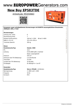 डीजल पावर जनरेटर Europower New Boy EPS83TDE (S)