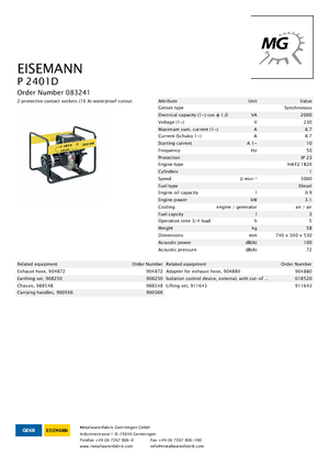 डीजल पावर जनरेटर Eisemann P 2401 D