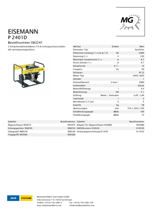 डीजल पावर जनरेटर Eisemann P 2401 D