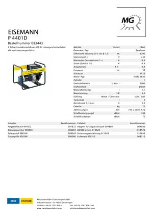 डीजल पावर जनरेटर Eisemann P 4401 D