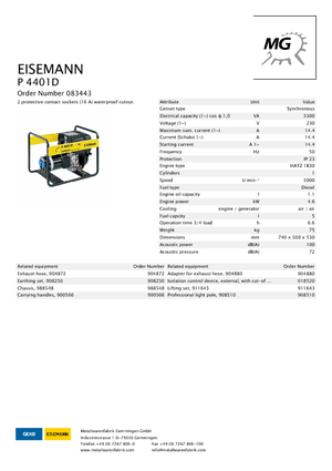 डीजल पावर जनरेटर Eisemann P 4401 D