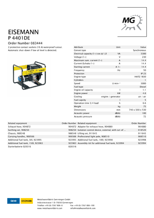 डीजल पावर जनरेटर Eisemann P 4401 DE