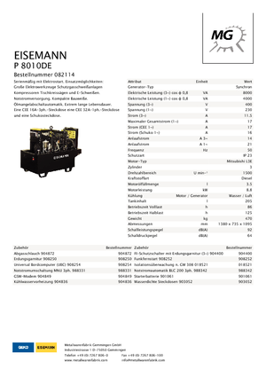 डीजल पावर जनरेटर Eisemann P 8010 DE