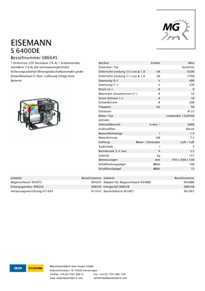 डीजल पावर जनरेटर Eisemann S 6400 DE