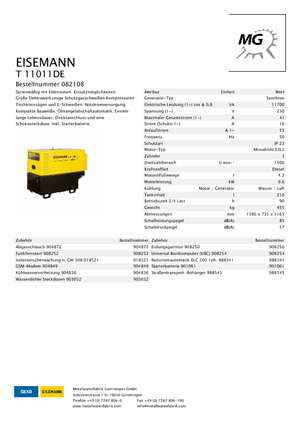 डीजल पावर जनरेटर Eisemann T 11011 DE