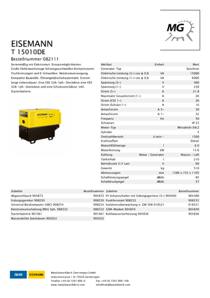 डीजल पावर जनरेटर Eisemann T 15010 DE