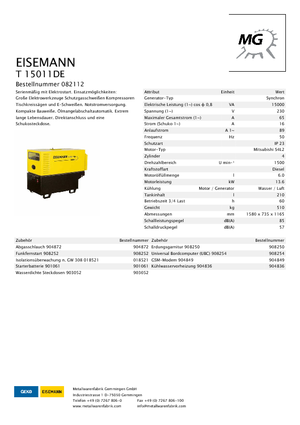 डीजल पावर जनरेटर Eisemann T 15011 DE
