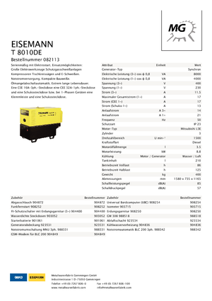 डीजल पावर जनरेटर Eisemann T 8010 DE