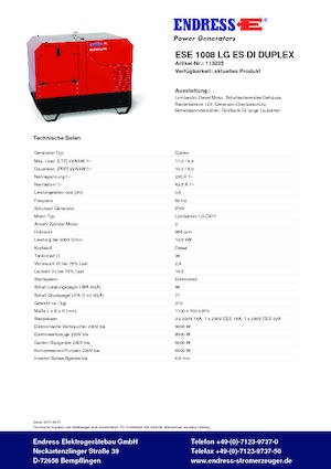 डीजल पावर जनरेटर Endress ESE 1008 LG ES DI DUPLEX
