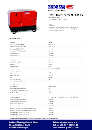 डीजल पावर जनरेटर Endress ESE 1008 LG ES DI DUPLEX