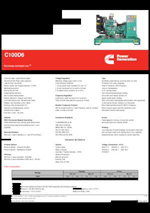 डीजल पावर जनरेटर Cummins C100D6