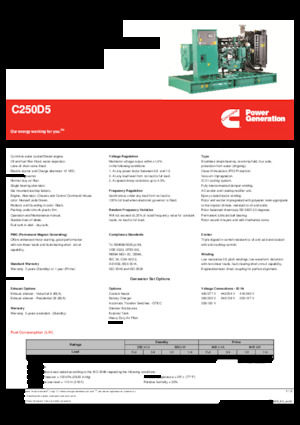 डीजल पावर जनरेटर Cummins C250D5