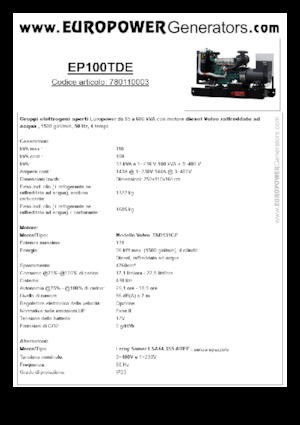 डीजल पावर जनरेटर Europower EP100TDE (LS)