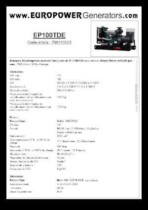 डीजल पावर जनरेटर Europower EP100TDE (MA)