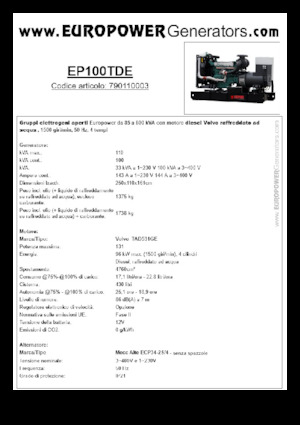 डीजल पावर जनरेटर Europower EP100TDE (MA)