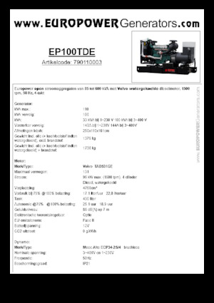 डीजल पावर जनरेटर Europower EP100TDE (MA)