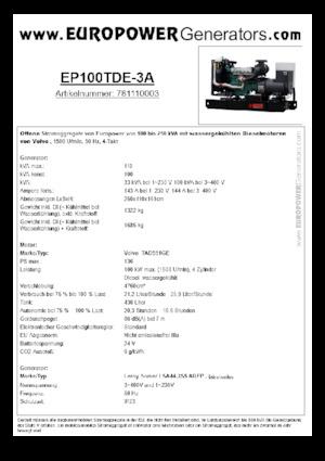 डीजल पावर जनरेटर Europower EP100TDE-3A (LS)