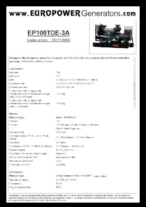 डीजल पावर जनरेटर Europower EP100TDE-3A (LS)